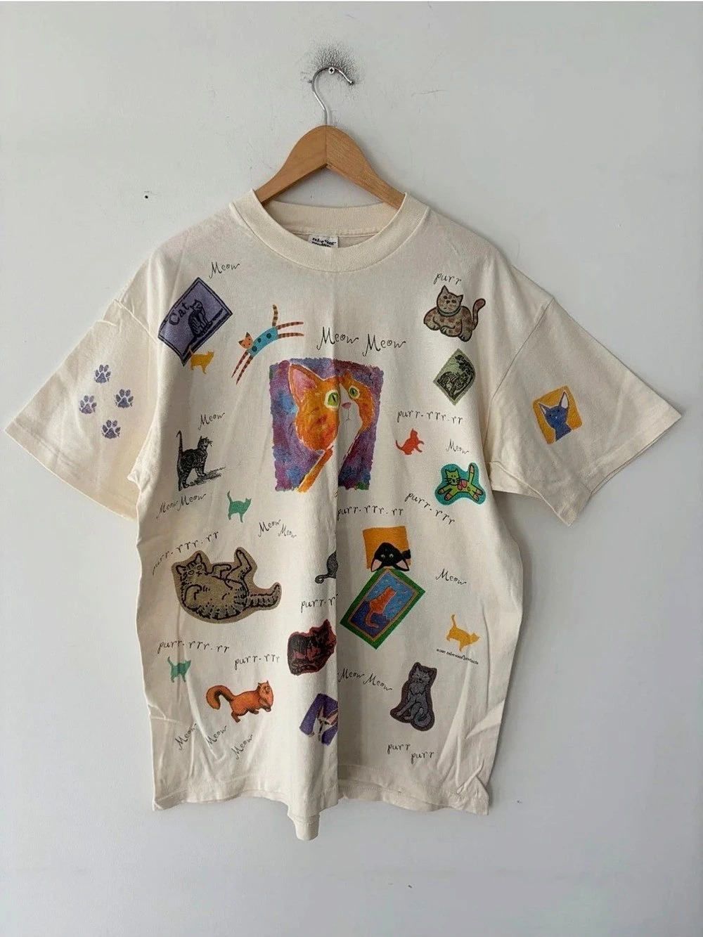 rel•e•vant products Vintage 1997 Rel-e-vant Products Cat All-Over Print T-Shirt